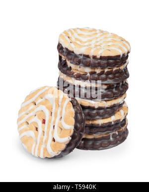 Group of chocolate coated round biscuits cookies isolated on white background Stock Photo