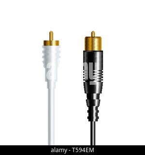 Realistic Audio And Video Wire Plug Set Vector Stock Vector