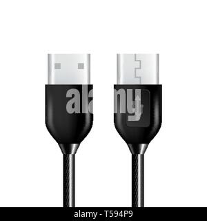 Realistic Black Usb Cable Connection Plug Vector Stock Vector