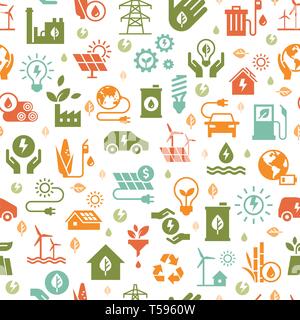 Vector design with seamless ecology pattern and green energy concept in trendy flat style. Stock Vector