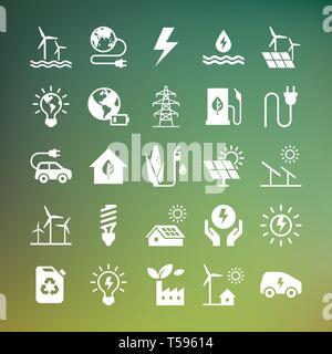Set of eco vector icons in flat style isolated on dark background. Stock Vector