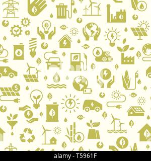 Vector design with seamless ecology pattern and green energy concept in trendy flat style. Stock Vector