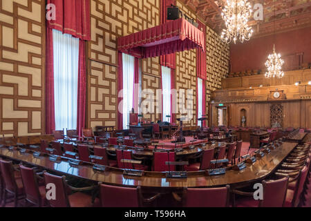 The Council chamber in Stockholm City Hall (Stadshuset) where council meetings take place every third Monday. Stock Photo