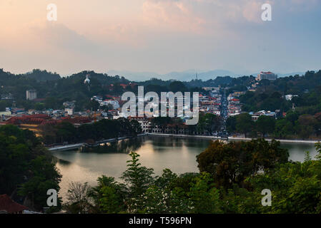 Panoramic view of Kandy city in Sri Lanka at sunset Stock Photo