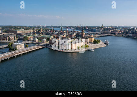 Riddarholmen (the Knight's Islet) and Gamla Stan old town from Stadshuset Tower with the Royal Palace, Parliament building and House of Nobility Stock Photo