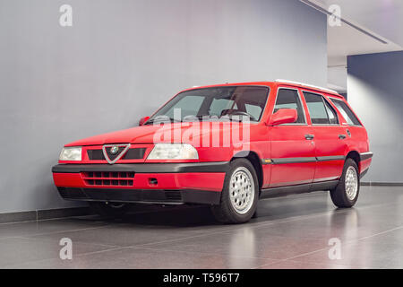 ARESE, ITALY-FEBRUARY 13, 2019: 1994 Alfa Romeo 33 Sport Wagon Q4 in the Alfa Romeo Museum (Museo Storico Alfa Romeo) Stock Photo