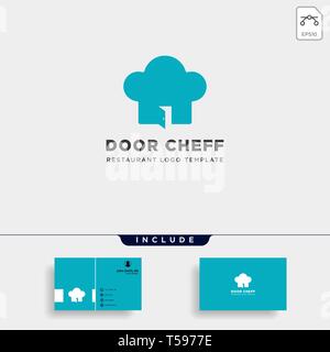chef door restarant food store simple flat logo design vector illustration Stock Vector