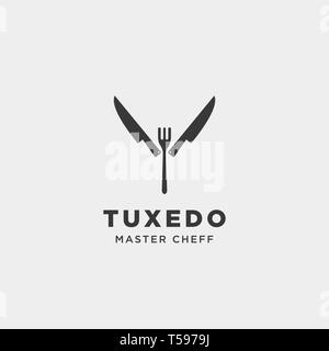 knife fork spoon tuxedo simple flat logo design vector illustration icon element Stock Vector