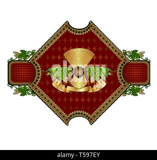 Bundle of spikes between hop pattern. Beer red label Stock Vector