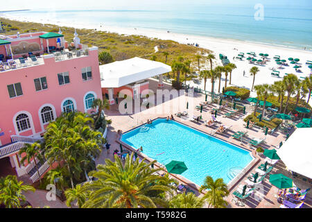 St. Pete Beach, Florida. January 25, 2019. Pool area view of The Don Cesar Hotel and St. Pete Beach .The Legendary Pink Palace of St. Pete Beach (3) Stock Photo