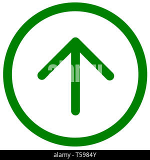 green Arrow pointing up direction symbol. green Directional Arrow sign icon. Flat up arrow symbol in Round. Simple green circle shape button on white  Stock Photo