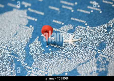 plane on map for travel plan Stock Photo