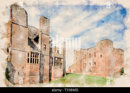 Watercolour effect from a photograph of Kenilworth Castle ,Warwickshire, England, UK Stock Photo