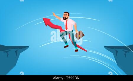 Businessman Jump Through Gap Between Cliff Vector Stock Vector