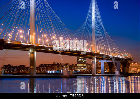 Highspeed road bridge with night illumination. Saint-Petersburg, Russia. Stock Photo