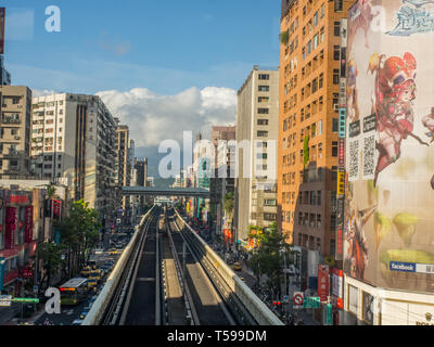 Taipei, Taiwan - October 19, 2016: View from tracks of brown subway line in Taipei City. Asia. Stock Photo