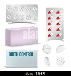 Realistic Female Oral Contraceptive Pills Vector Stock Vector