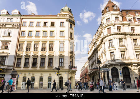 Knez Mihailova street is the main pedestrian street in Belgrade, Serbia. Stock Photo