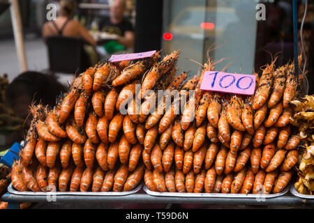 Grilled prawns on the bbq for sale in Bangkok, Thailand Stock Photo