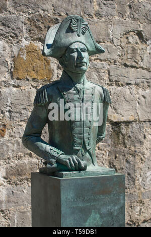 The bust of Captain John Quilliam (1771-1829) in the grounds of Castle Rushen, Castletown, Isle of Man, UK. Stock Photo