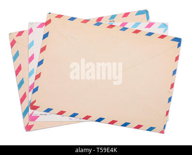 Vintage envelopes stack isolated on white Stock Photo