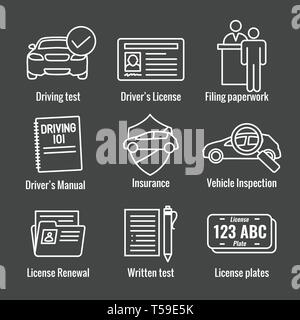Drivers Test & License Icon Set and Web Header Banner Stock Vector