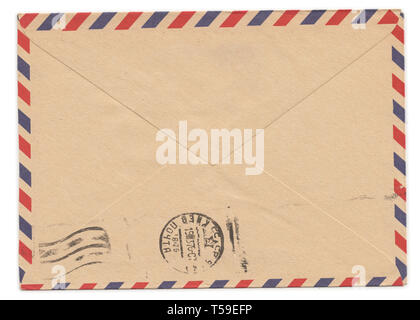Old paper envelope with meter stamp on rear side Stock Photo