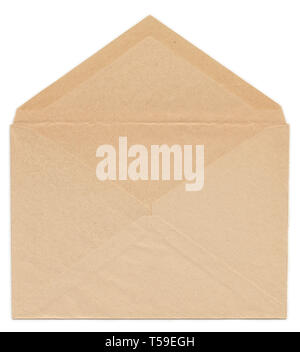Old yellowed paper envelope rear side, open, isolated on white Stock Photo