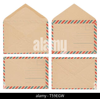 Vintage envelope set - front and back side, open and closed, isolated on white background Stock Photo