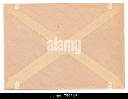 Rear side of vintage envelope isolated on white Stock Photo