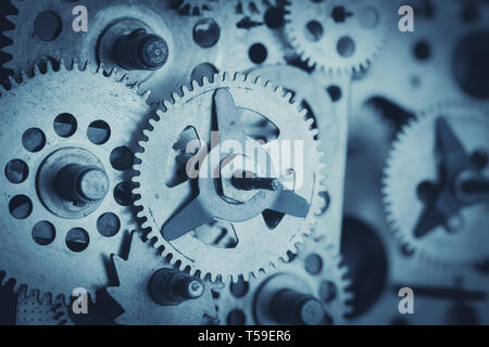 Gears and cogs close-up, blue toned Stock Photo