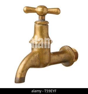 Vintage old brass water tap isolated on white Stock Photo
