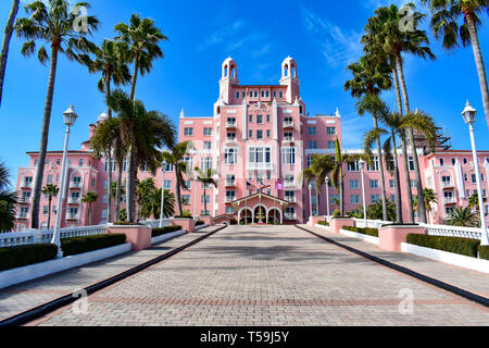 St. Pete Beach, Florida. January 25, 2019. Panoramic view  main entrance of The Don Cesar Hotel. The Legendary Pink Palace of St. Pete Beach. Stock Photo