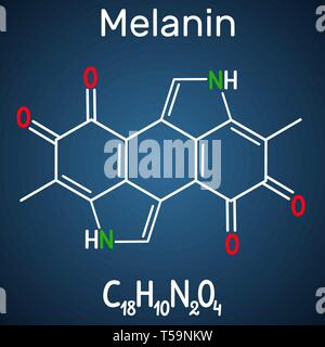 Melanin molecule. Structural chemical formula and molecule model ...