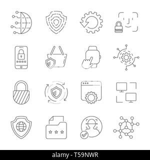 Digital technology, security, protection, innovation in cyberspace. Editable Stroke. EPS 10 Stock Vector