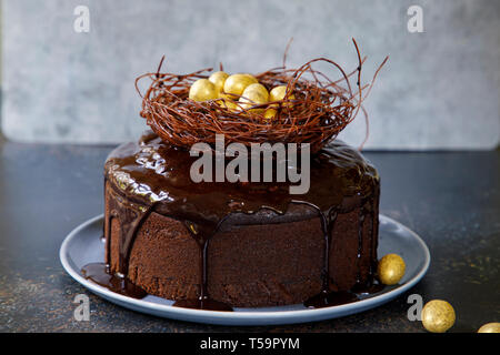 Chocolate Easter cake with mini eggs Stock Photo