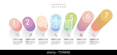 Vector infographic design UI template colorful gradient bar chart labels and icons. Ideal for business concept presentation banner workflow layout and Stock Vector