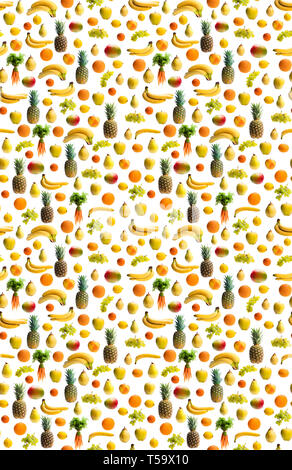 Seamless  pattern of various fresh vegetables and fruits isolated on white Stock Photo
