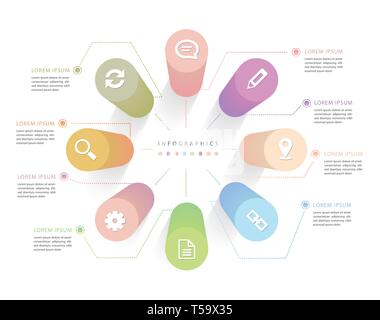 Vector infographic design UI template colorful gradient bar chart labels and icons. Ideal for business concept presentation banner workflow layout and Stock Vector