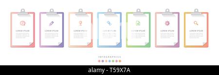Vector infographic design UI template colorful gradient clipboard paper template labels and icons. Ideal for business concept presentation banner work Stock Vector