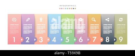 Vector infographic design UI template colorful gradient labels and icons. Ideal for business concept presentation banner workflow layout and process d Stock Vector