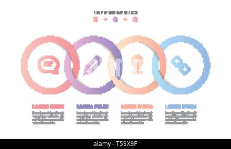Vector infographic design UI template colorful spiral round cross frame gradient labels and icons. Ideal for business concept presentation banner work Stock Vector
