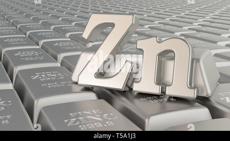 Zinc ingots background with Zn symbol. 3D rendering Stock Photo