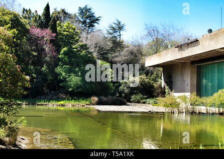Lisbon, Portugal- March 17, 2019: Beautiful gardens of Gulbenkian museum in Lisbon, Portugal. Sunny day of Spring. Stock Photo