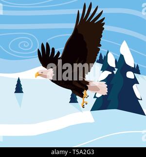 beautiful eagle flying in the snowscape majestic bird vector ...