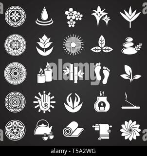 Yoga related icons set on black background for graphic and web design. Simple vector sign. Internet concept symbol for website button or mobile app. Stock Vector