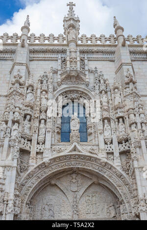 Details of south portal of Jeronimos Monastery - Mosteiro dos Jeronimos in Belem district in Lisbon, Portugal Stock Photo