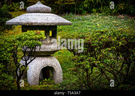 Stone temple garden decoration in the Japanese Tea Garden located in Golden Gate Park, San Francisco California. Stock Photo