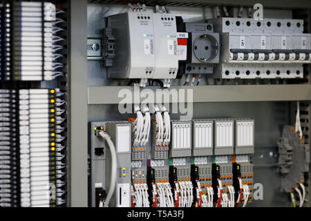 Programmable logic controllers PLC based control system. Selective focus. Stock Photo