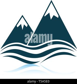 Snow peaks cliff on sea icon. Shadow reflection design. Vector illustration. Stock Vector